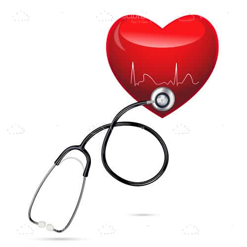 Black Stethoscope on Red Heart with Cardiogram